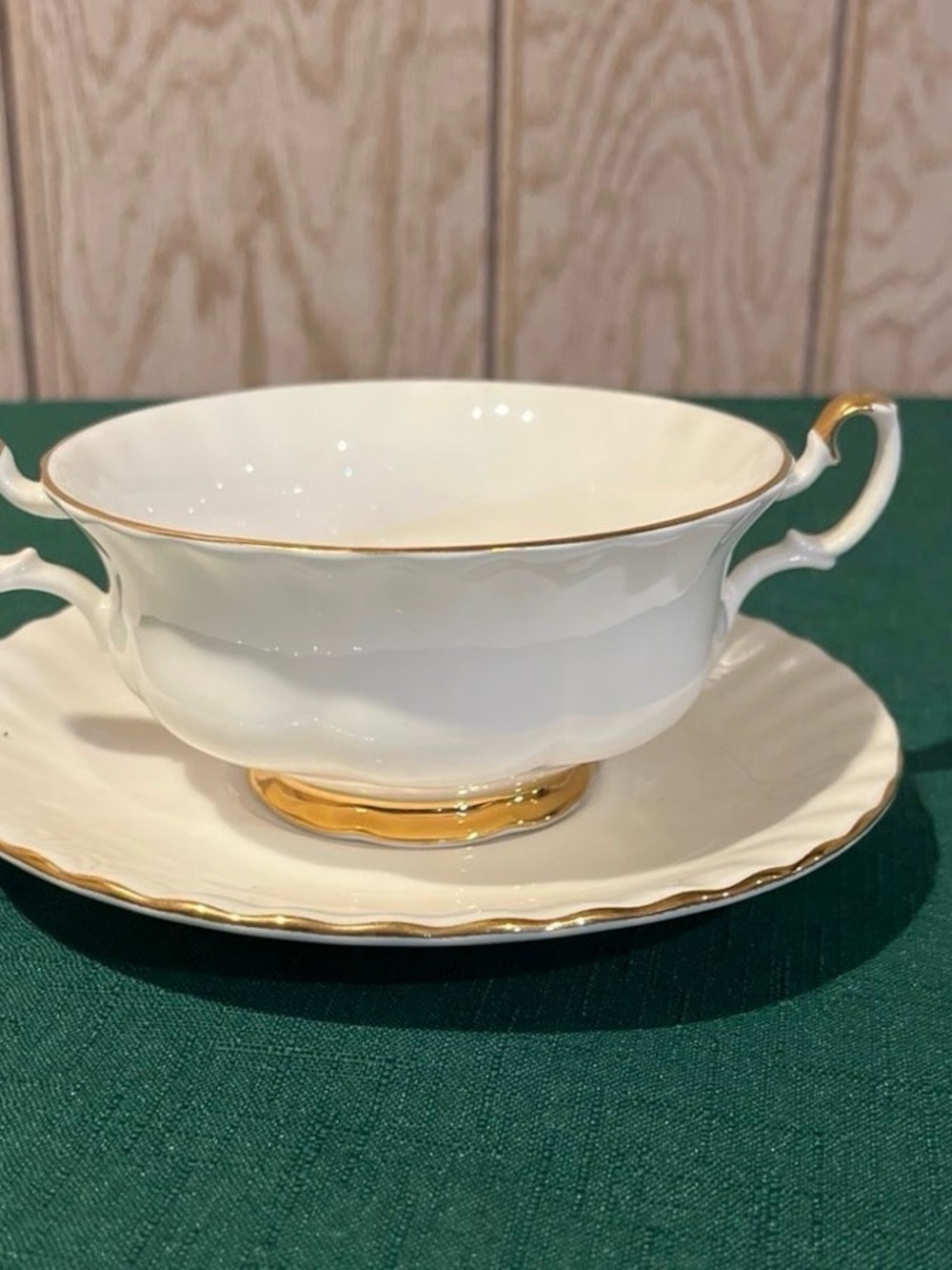 Royal Albert White Porcelain Double-Handled Soup Cup with Gold Trim